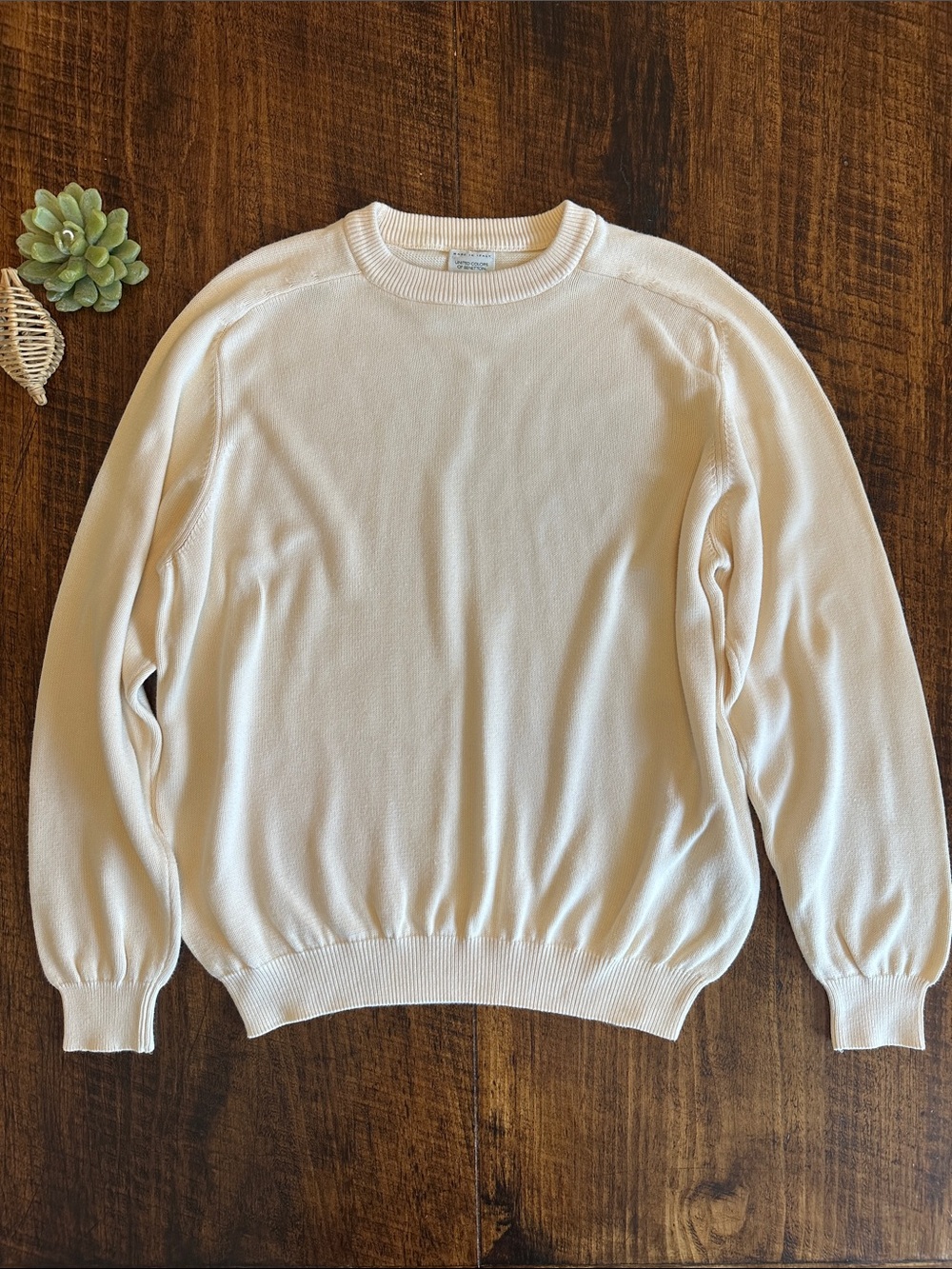 United Colors of Benetton | VTG Cream Cotton Crewneck Sweater, Made in Italy, XL